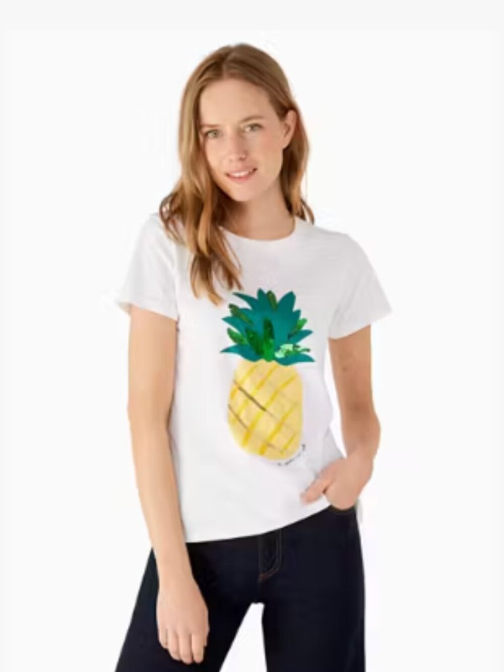 kate spade White Pineapple Graphic Novelty Summer Vacation Tee, Medium